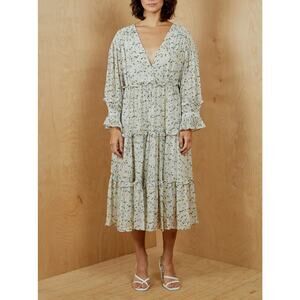 Ghospell Vintage Ditsy Floral‎ Ruffle Tiered Oversized Midi Smock Dress Large